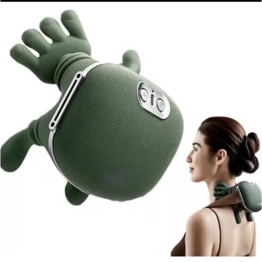 Green Heated Cordless Neck & Shoulder Hand Massager, Kneading, USB Charging